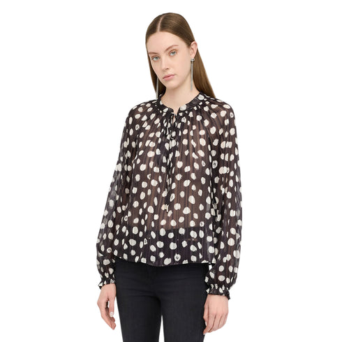 Blusa Donna in georgette, con laccetti e motivo a pois